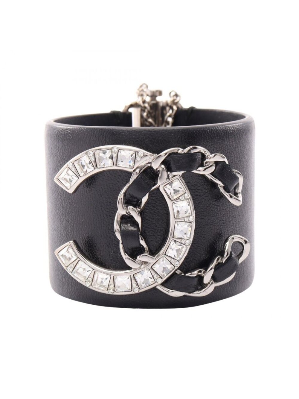 Chanel Bangle CC Logo Black Leather Bracelet